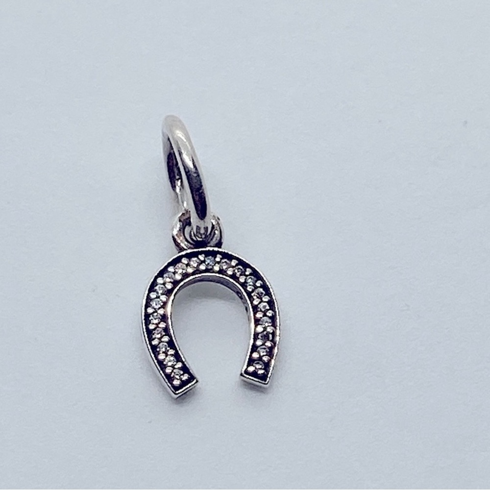 Pandora Sterling Silver & Pave Cz Stone Horseshoe Good Luck Charm / Retired